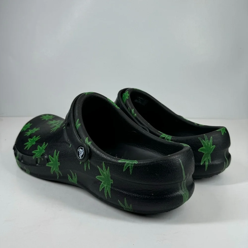 Crocs Bistro 420 Hemp Leaf Men's US 13 Black/Green Slip-Resistant Work Clogs